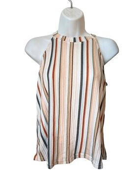 All in Love,Striped Halter Tank Top in Cream, Rust & Gray, Sz M